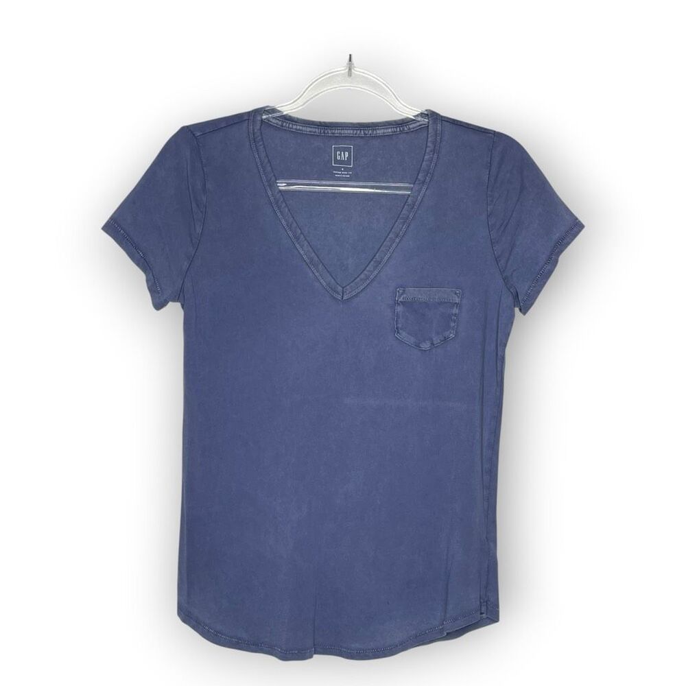 Gap GAP Blue Vintage Wash V-neck Tee Short Sleeve Shirt Top Women’s Size Small